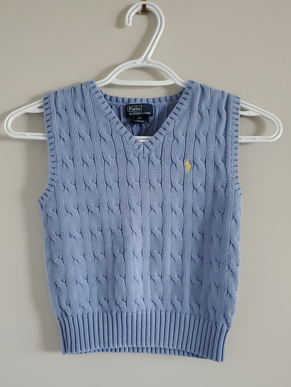 Polo by Ralph Lauren Light Blue Cable Knit V-Neck Sweater Vest Sz 4T Boys Preppy